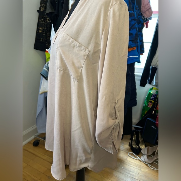 GOO YOO Beige Light Weight Long Sleeve Blouse Large - Picture 2 of 6